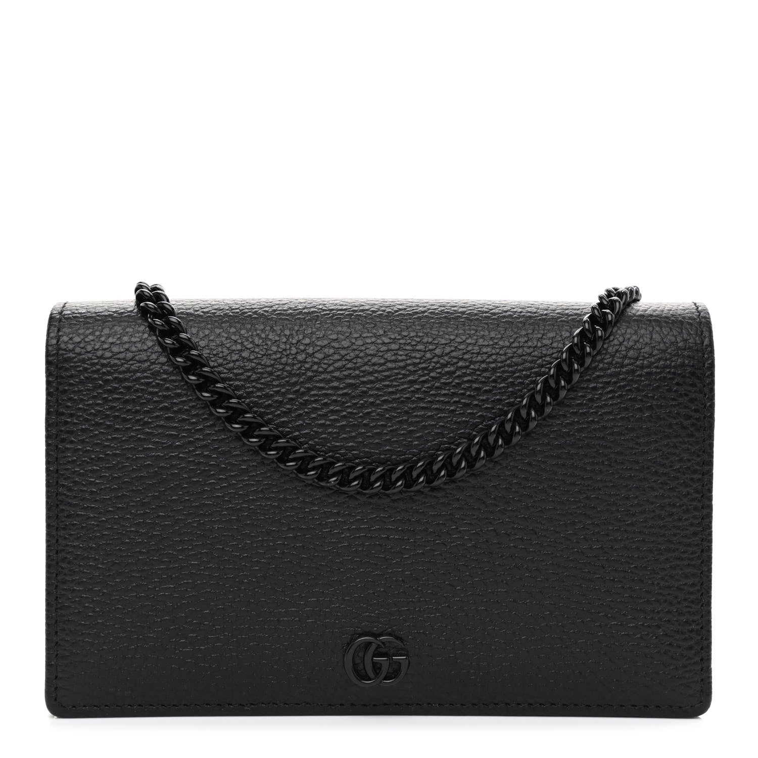 Gucci Dollar Calfskin Enamel Monochrome Mini GG Marmont Chain Wallet Black 1 of 10