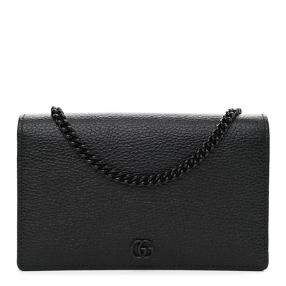 Gucci Dollar Calfskin Enamel Monochrome Mini GG Marmont Chain Wallet Black 1 of 10