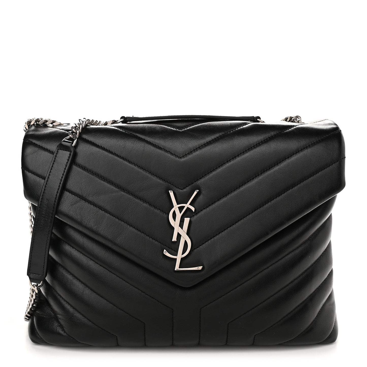 Calfskin Y Quilted Monogram Medium Loulou Chain Satchel Black