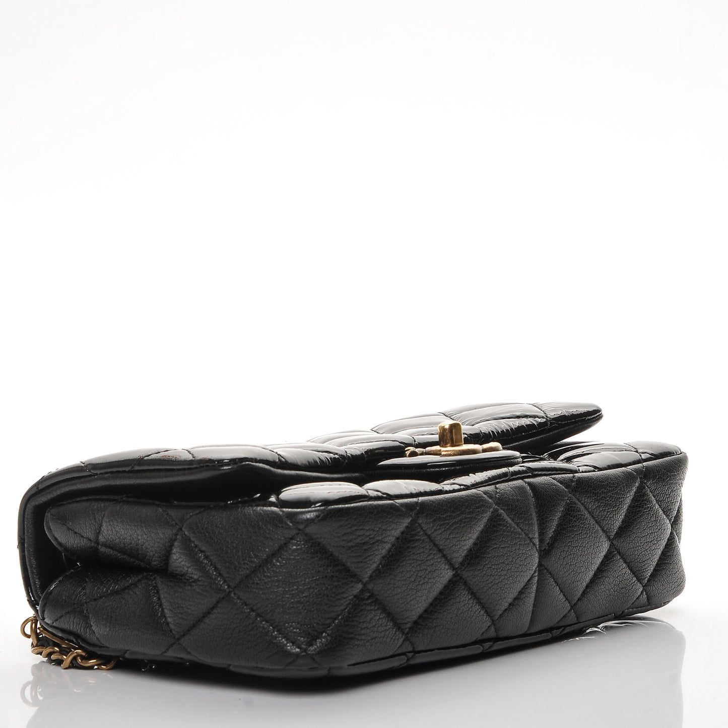 Patent Goatskin Quilted Small CC Eyelet Flap Black