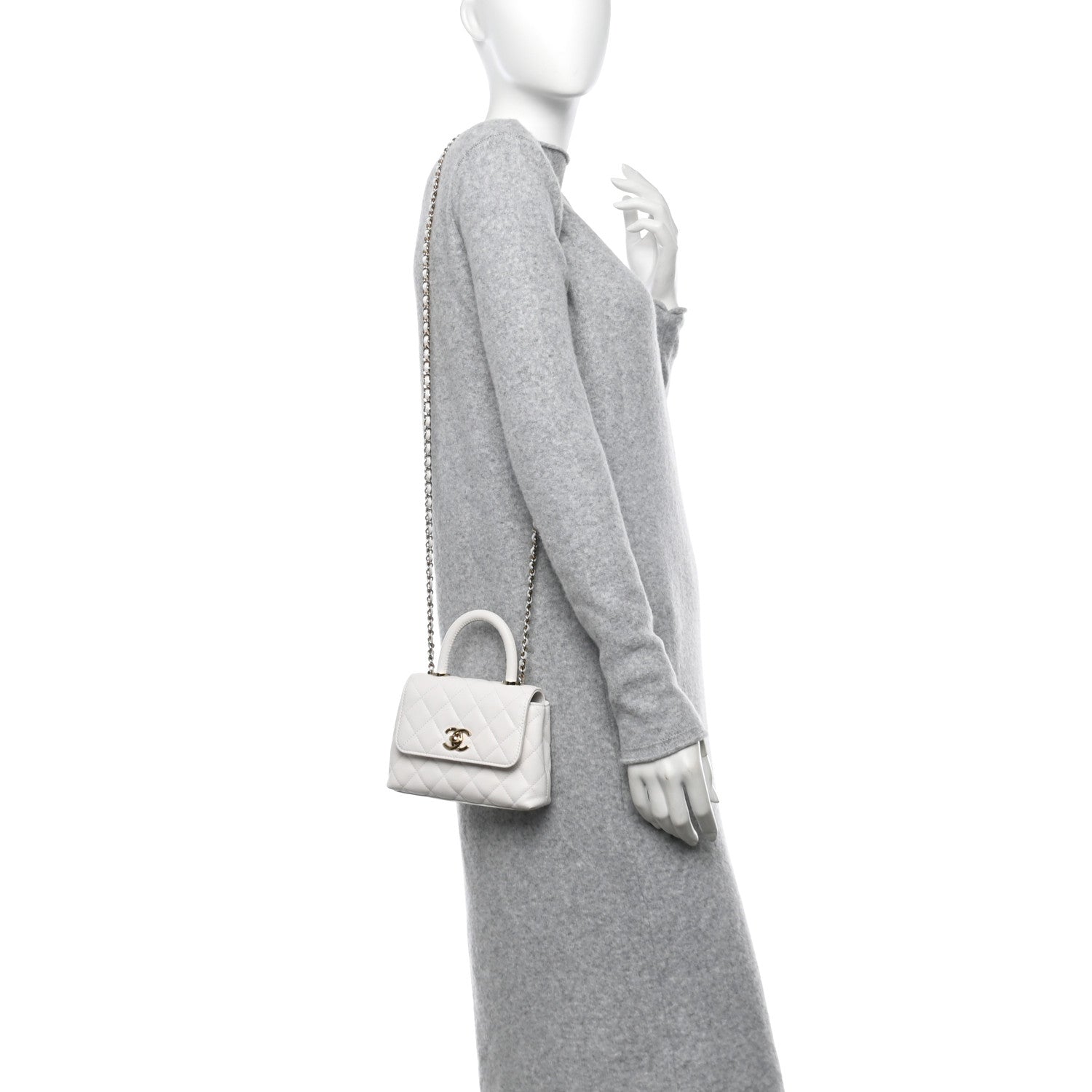 Chanel Caviar Quilted Coco Handle Clutch With Chain White 2 of 10
