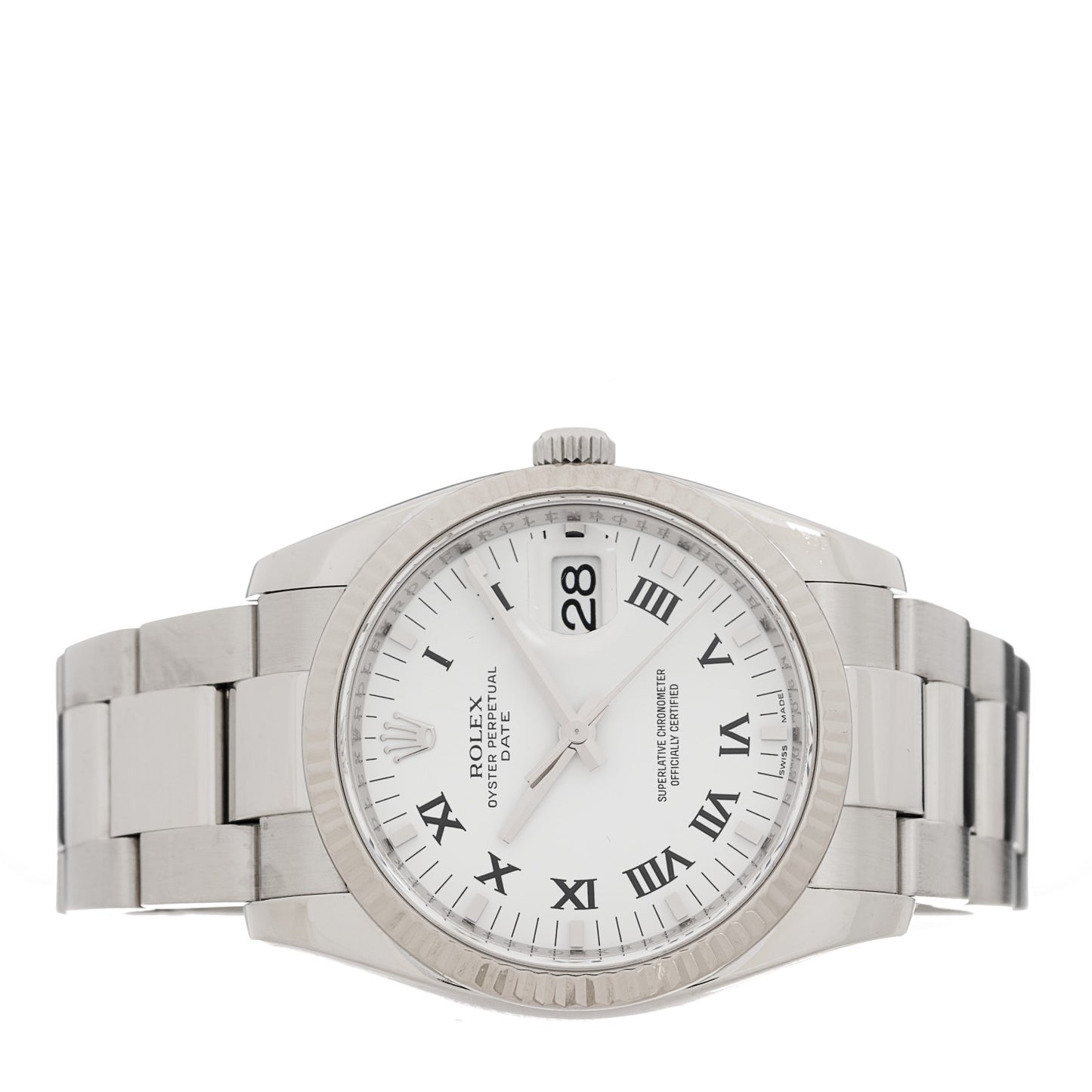 Stainless Steel 18K White Gold Diamond 34mm Oyster Perpetual Date Watch White Roman 115234