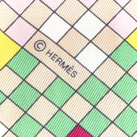 Hermes Silk Colliers De Chiens Remix Twilly Rose Vert Jaune 3 of 4