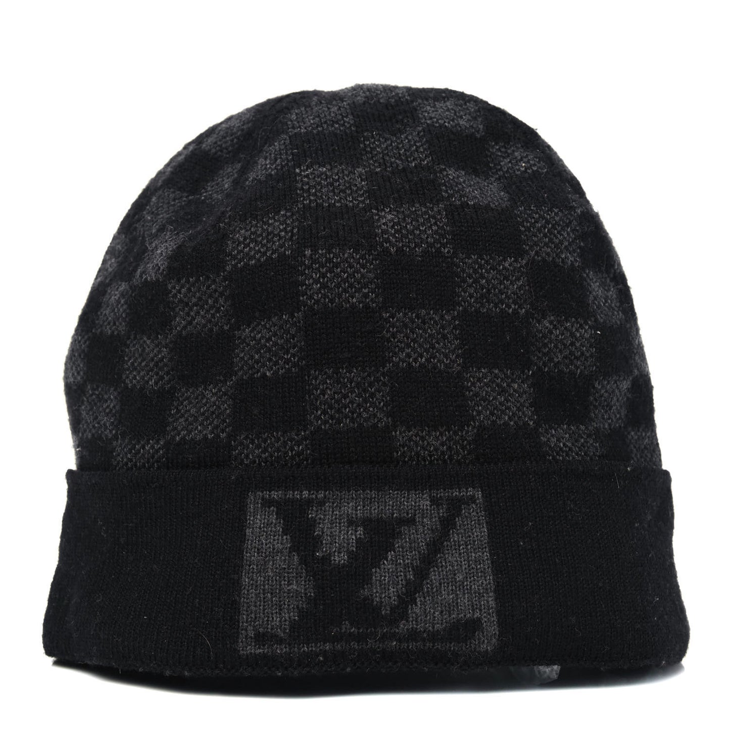Wool Bonnet Petit Damier Beanie Hat Black