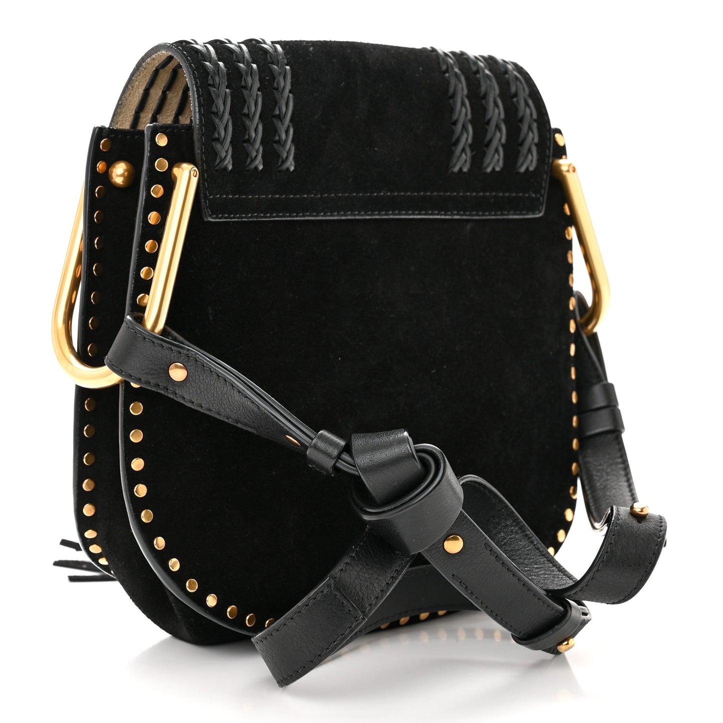 Suede Calfskin Braided Small Hudson Shoulder Bag Black