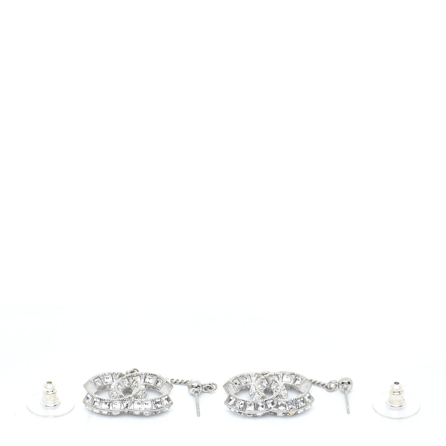 Baguette Crystal CC Drop Earrings Silver