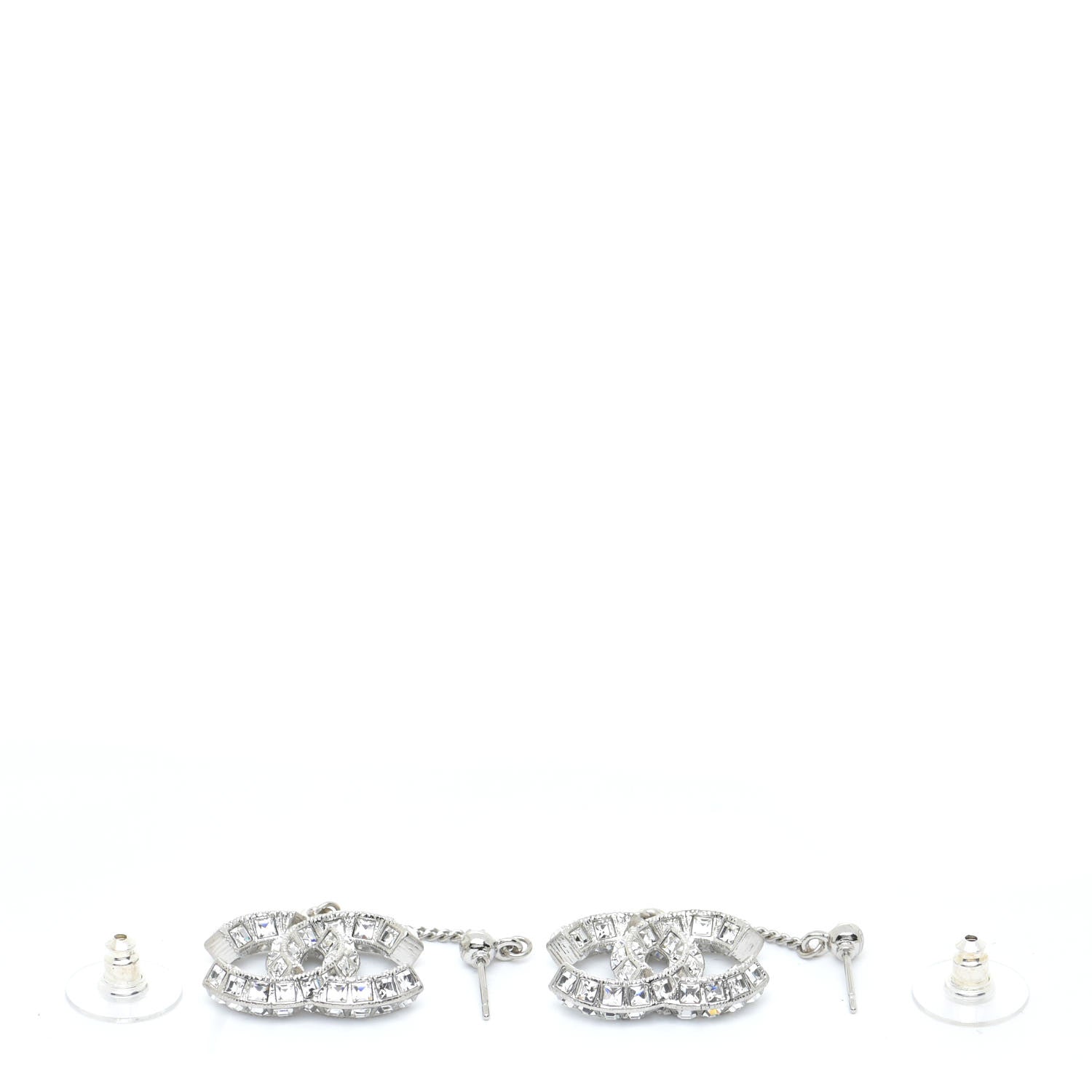 Chanel Baguette Crystal CC Drop Earrings Silver 3 of 5