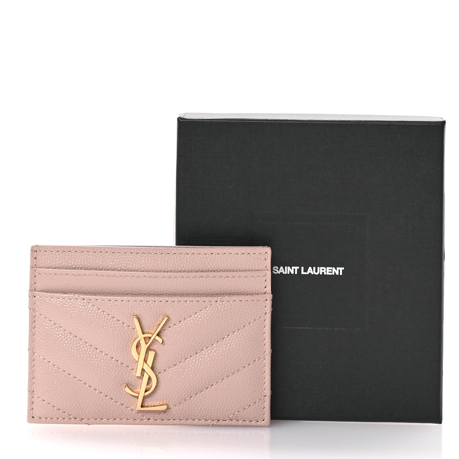 Saint Laurent Grain De Poudre Matelasse Chevron Monogram Credit Card Case Pale Pink 8 of 8