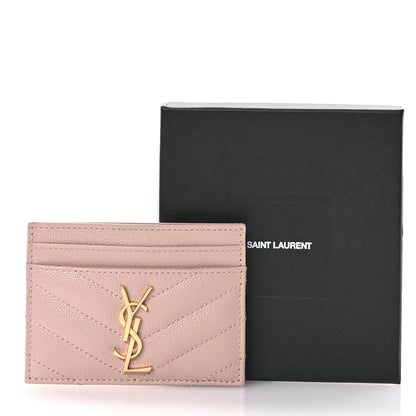 Saint Laurent Grain De Poudre Matelasse Chevron Monogram Credit Card Case Pale Pink 8 of 8