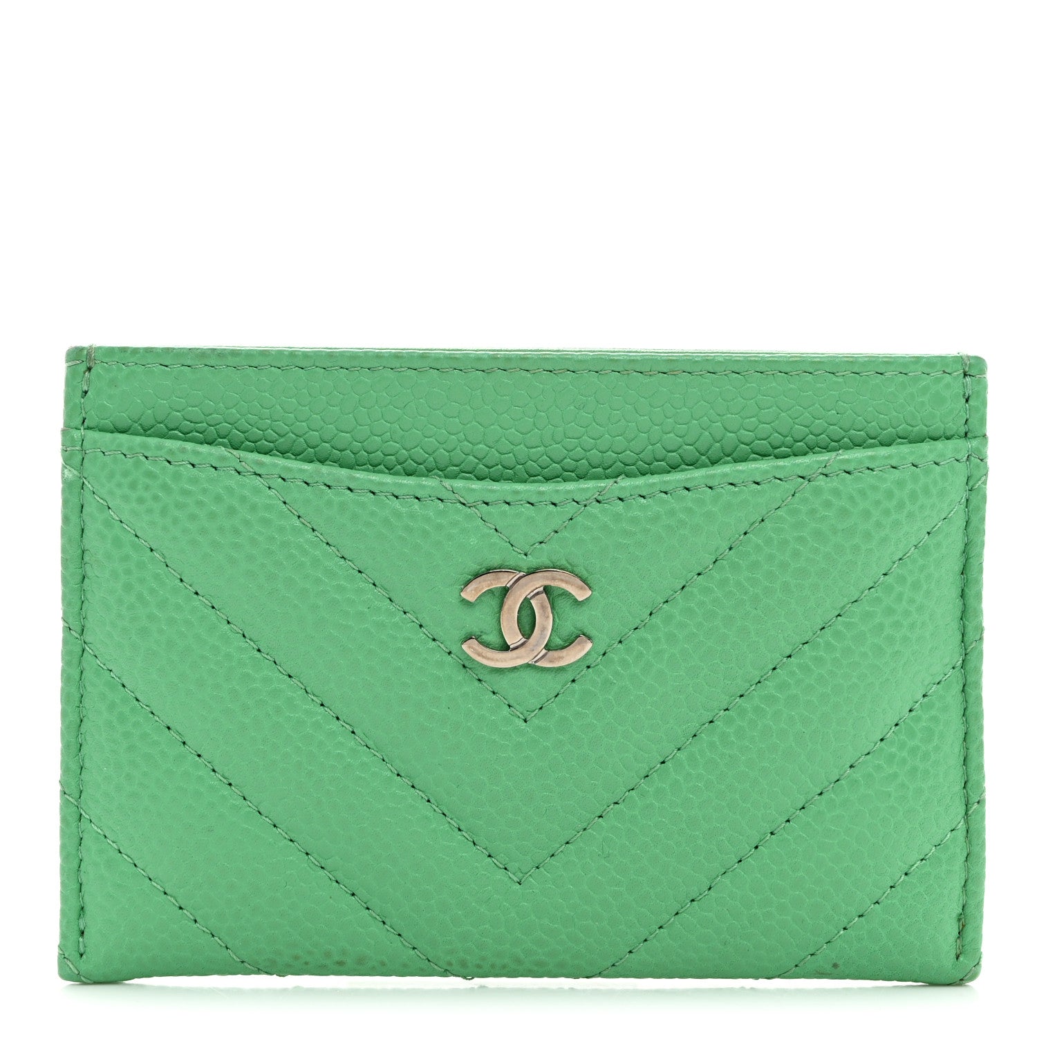 Chanel Caviar Chevron Quilted Card Holder Light Green 1 of 9