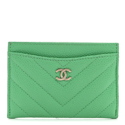 Chanel Caviar Chevron Quilted Card Holder Light Green 1 of 9