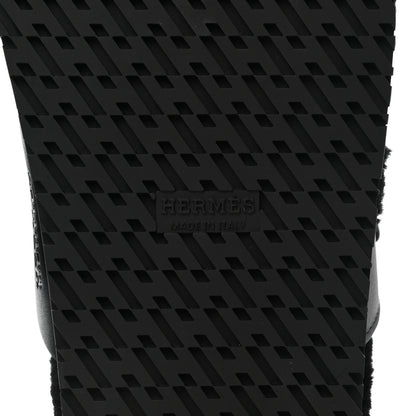 Hermes Calfskin Woolskin Womens Chypre Sandals 39.5 Black 6 of 10