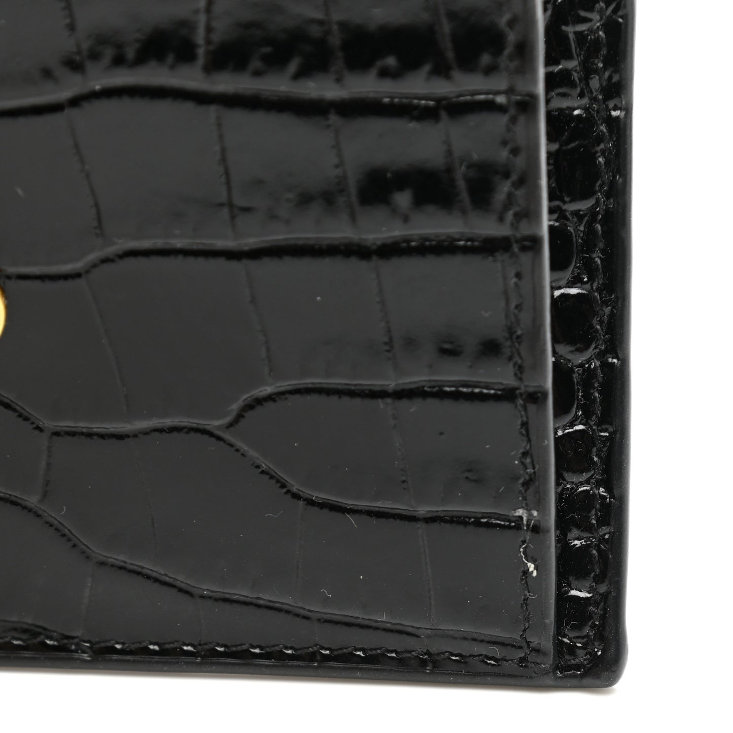 Calfskin Crocodile Embossed Uptown Monogram Card Case Black