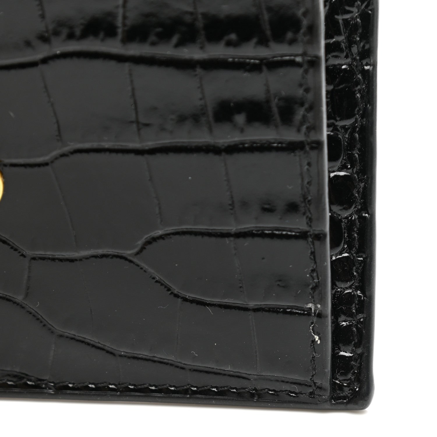 Saint Laurent Calfskin Crocodile Embossed Uptown Monogram Card Case Black 8 of 9