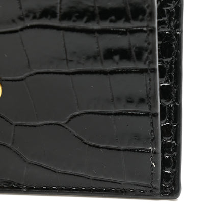 Saint Laurent Calfskin Crocodile Embossed Uptown Monogram Card Case Black 8 of 9