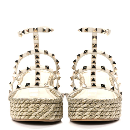 Valentino Garavani Calfskin Rockstud Ankle Strap Torchon Espadrille Caged 30/55mm Sandals 36 Light Ivory 2 of 11