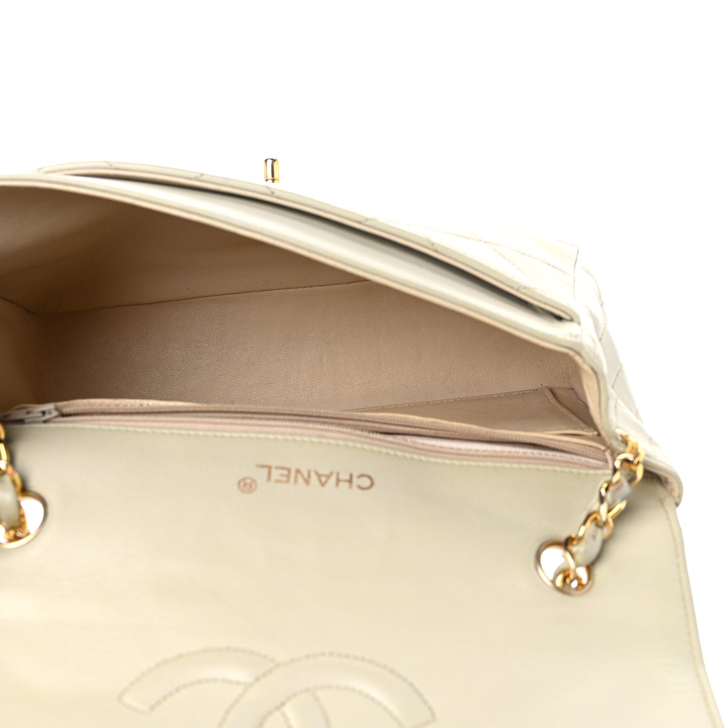 Lambskin Quilted Small Single Flap Beige