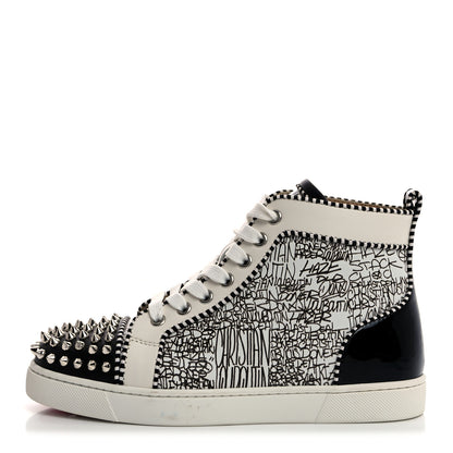 Christian Louboutin Mens Calfskin Lou Spikes Caligraf Orlato Flat Sneakers 36 White Black Silver 1 of 8