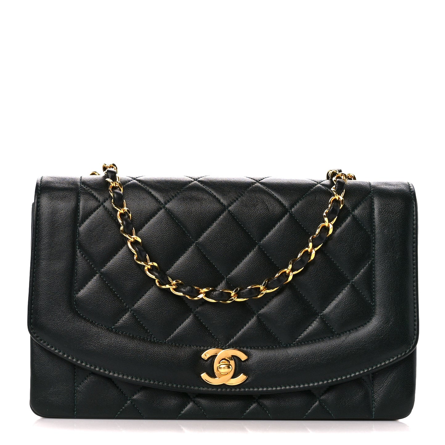 Lambskin Quilted Medium Single Flap Green