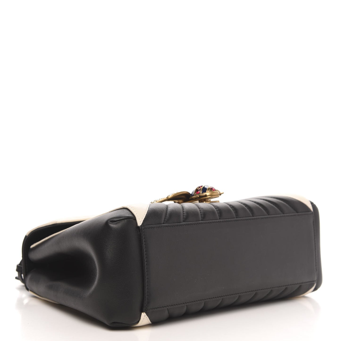 Calfskin Bamboo Trapuntata Queen Margaret Top Handle Bag Mystic White Black