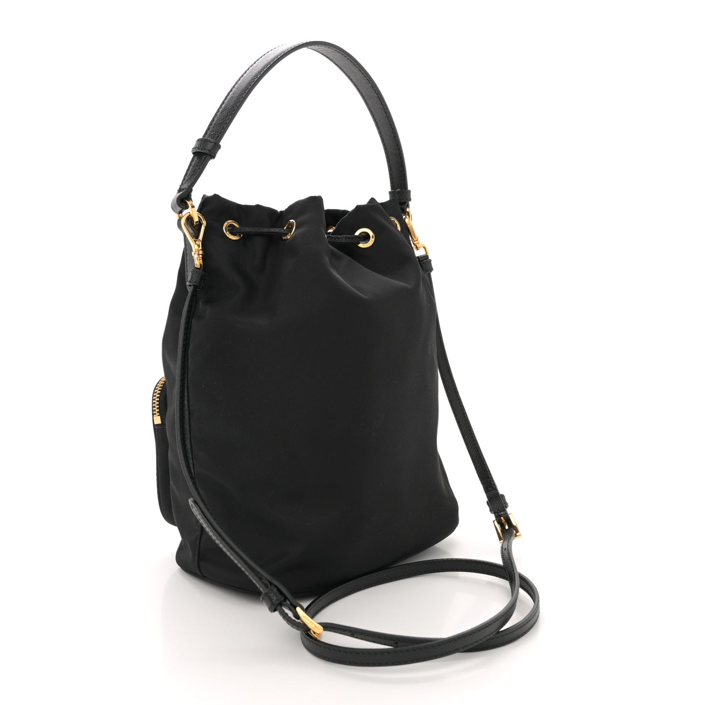 Saffiano Tessuto Nylon Mini Bucket Crossbody Bag Black