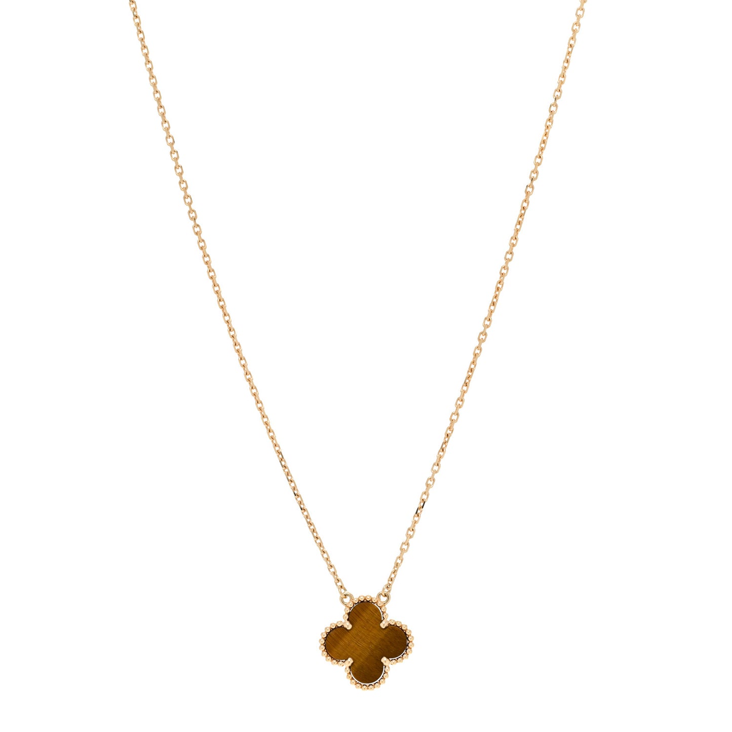 18K Yellow Gold Tiger Eye Vintage Alhambra Pendant Necklace