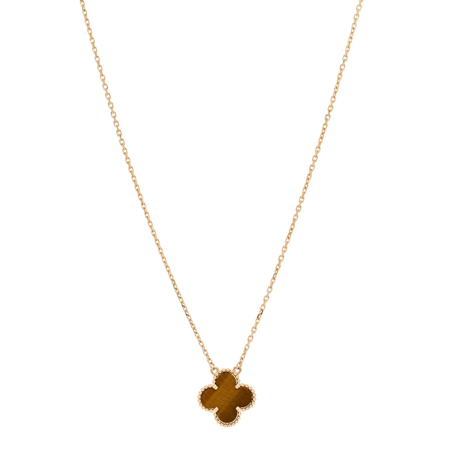 Van Cleef & Arpels 18K Yellow Gold Tiger Eye Vintage Alhambra Pendant Necklace 1 of 6