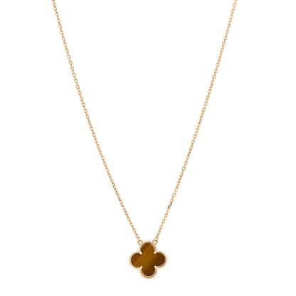 Van Cleef & Arpels 18K Yellow Gold Tiger Eye Vintage Alhambra Pendant Necklace 1 of 6