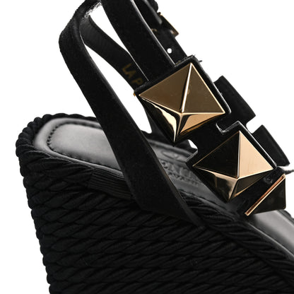 Valentino Garavani Suede Calfskin Roman Stud Espadrille Wedge Ankle Wrap Sandals 38 Black 10 of 12