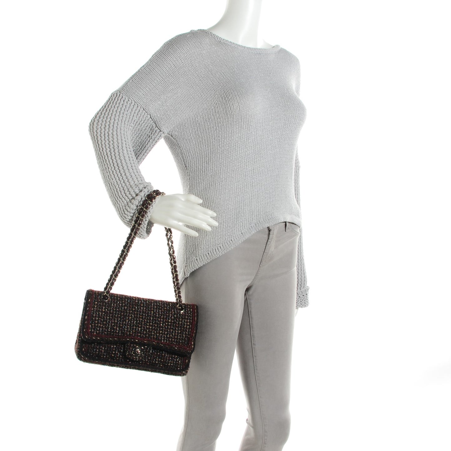 Tweed Quilted Medium Double Flap Burgundy