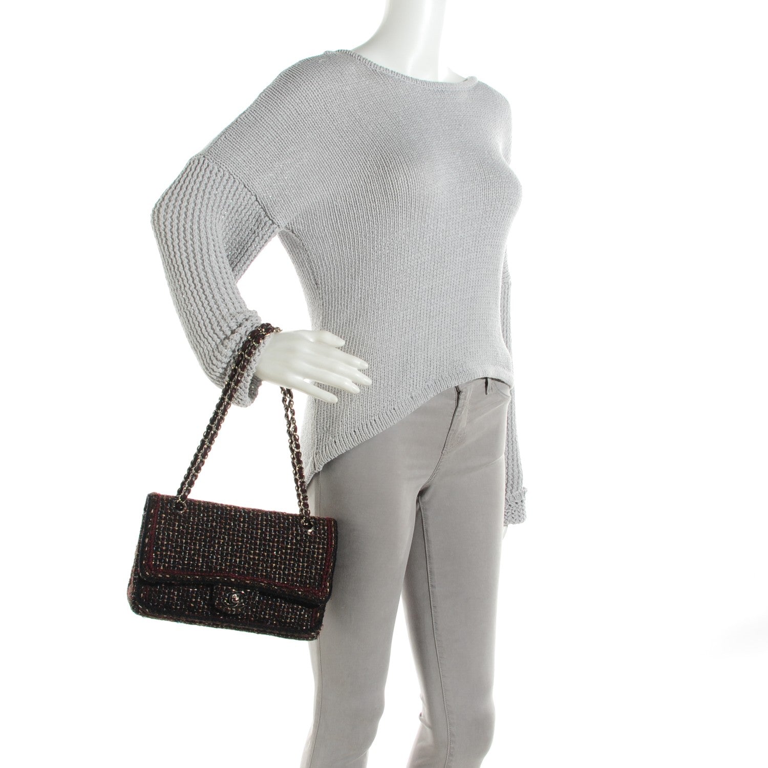 Chanel Tweed Quilted Medium Double Flap Burgundy 2 of 8
