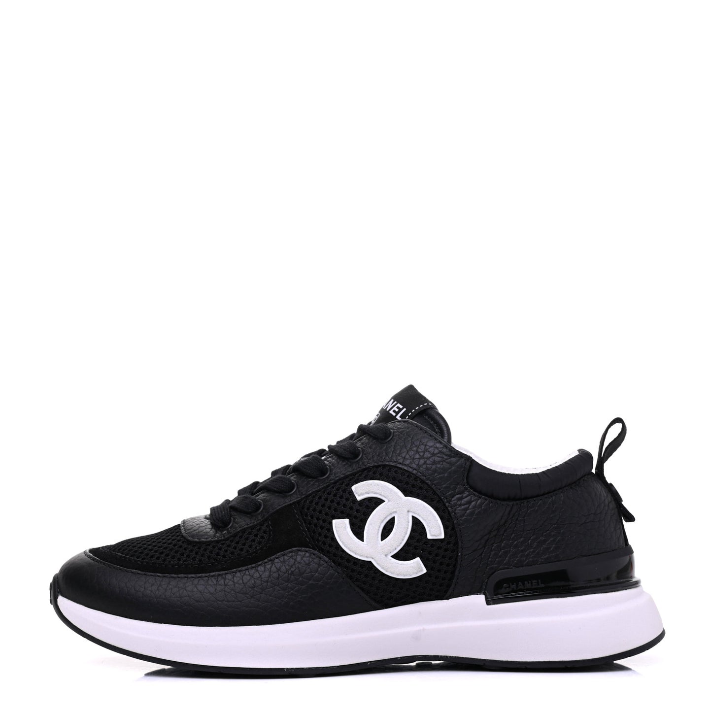 Calfskin Mesh Lycra Suede Womens Logo Sneakers 36 Black