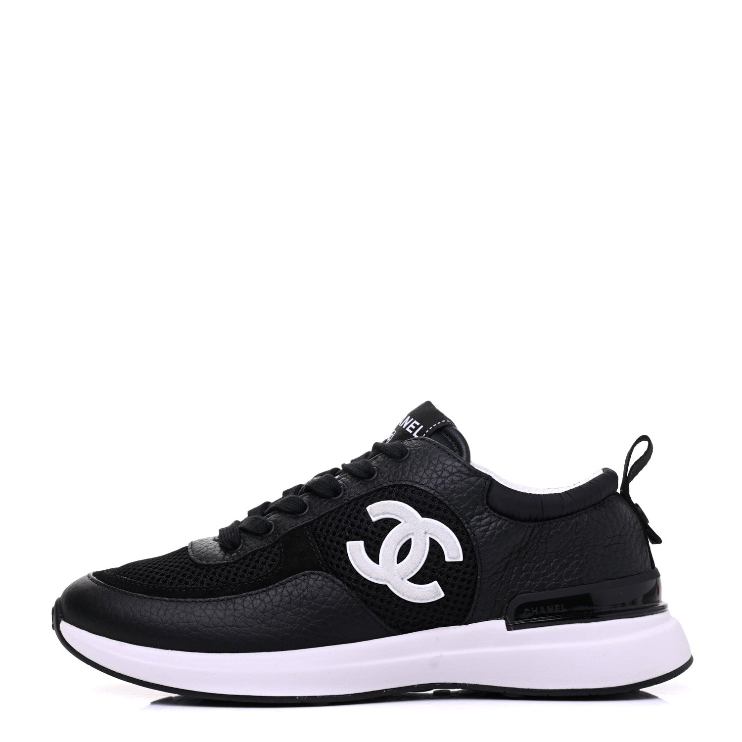 Chanel Calfskin Mesh Lycra Suede Womens Logo Sneakers 36 Black 1 of 9