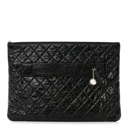 Chanel Shiny Crumpled Calfskin Quilted Medium Night by the C Pouch Clutch Black 1 of 8