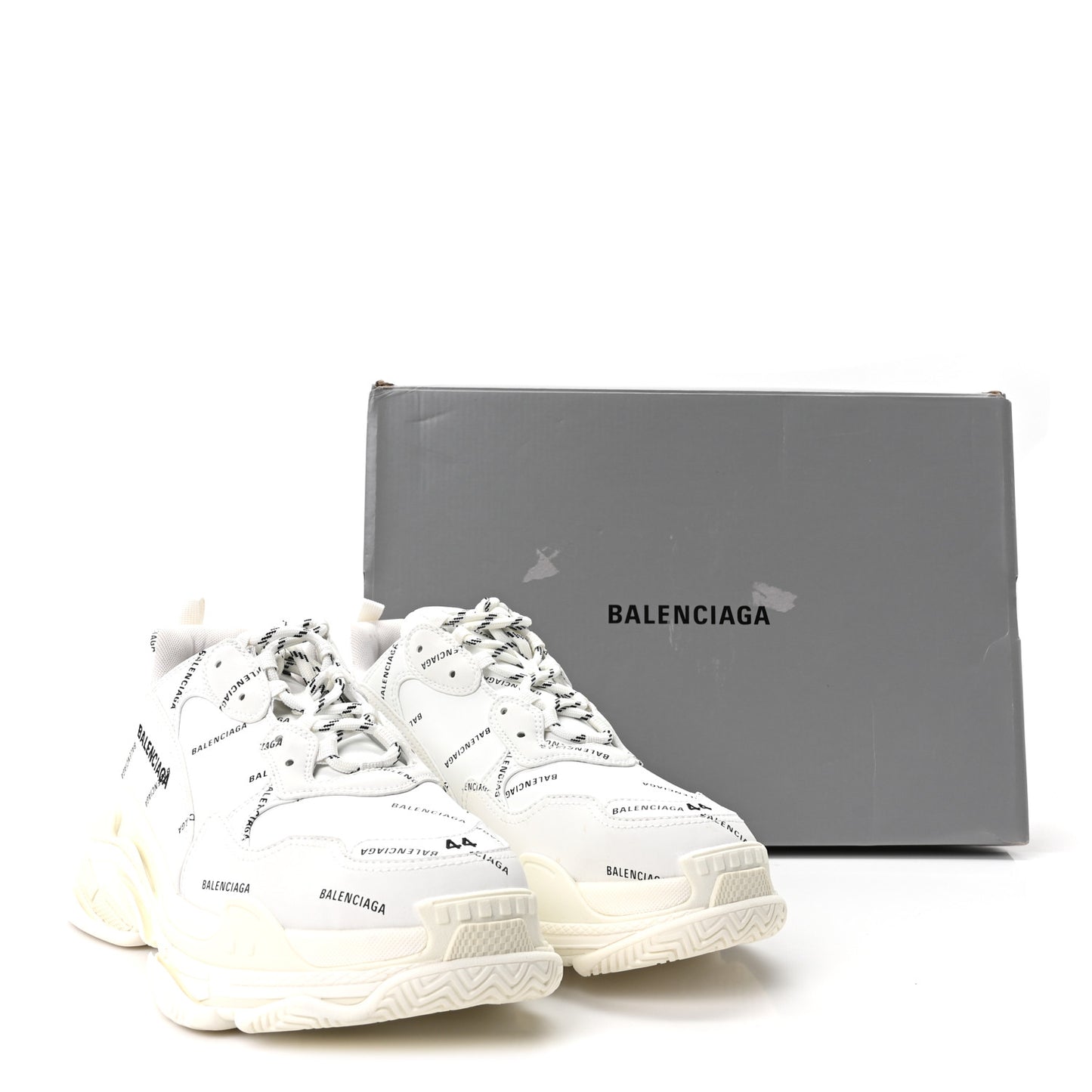 Technical Fabric Allover Logo Mens Triple S Sneakers 44 White Black