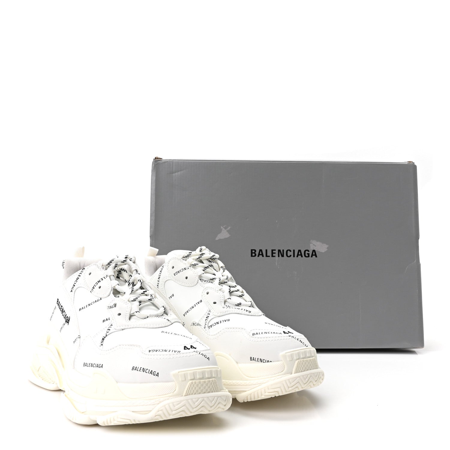 Balenciaga Technical Fabric Allover Logo Mens Triple S Sneakers 44 White Black 9 of 9