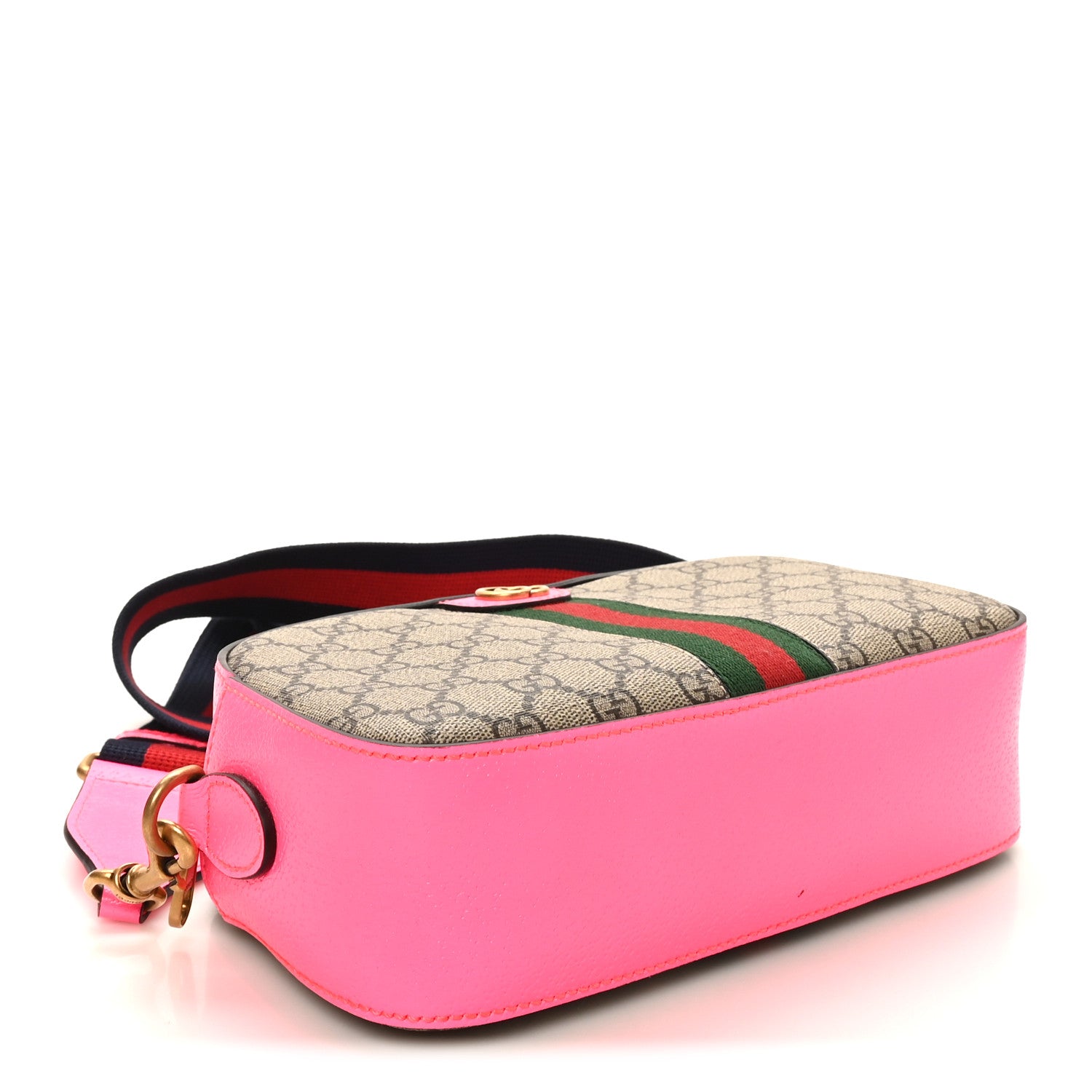Gucci GG Supreme Monogram Textured Dollar Calfskin Web Ophidia Small Crossbody Bag Beige Ebony Fuchsia 4 of 10