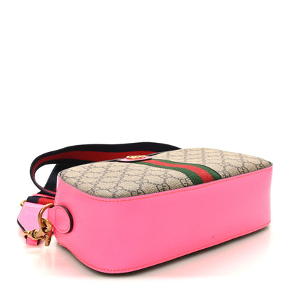 Gucci GG Supreme Monogram Textured Dollar Calfskin Web Ophidia Small Crossbody Bag Beige Ebony Fuchsia 4 of 10