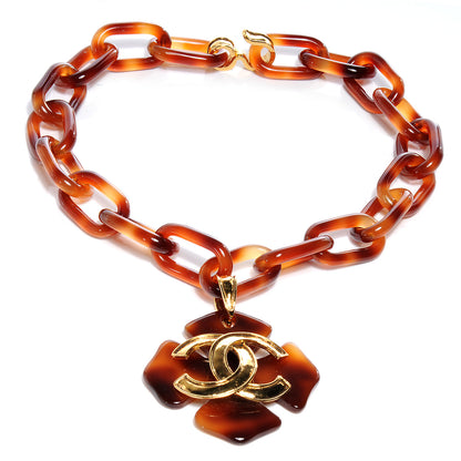 Chanel Faux Tortoise Clover Cross CC Choker Necklace Gold 3 of 5