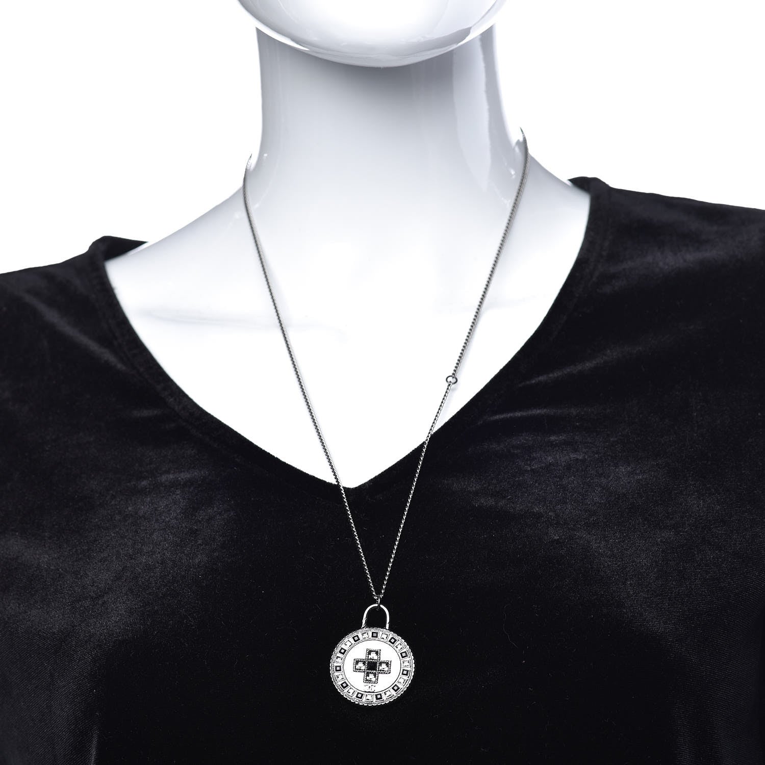 Chanel Crystal CC Medallion Necklace Ruthenium Black 2 of 9