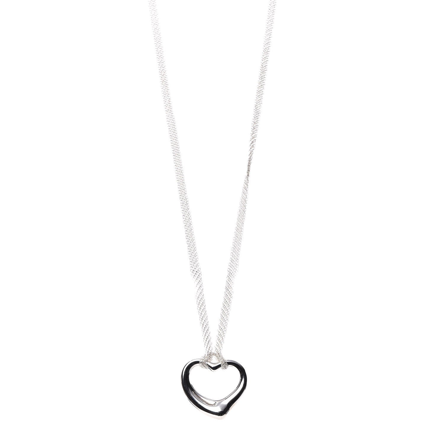 Tiffany Sterling Silver 36mm Elsa Perretti Open Heart Mesh Necklace 1 of 6