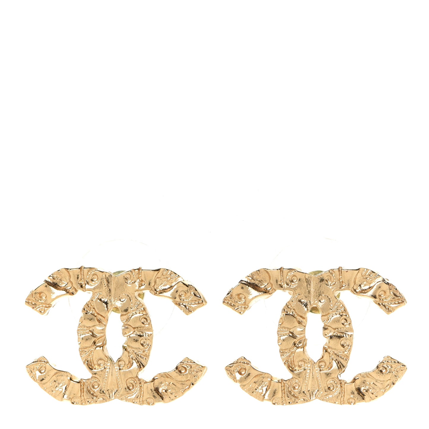 Metal Textured CC Earrings Gold