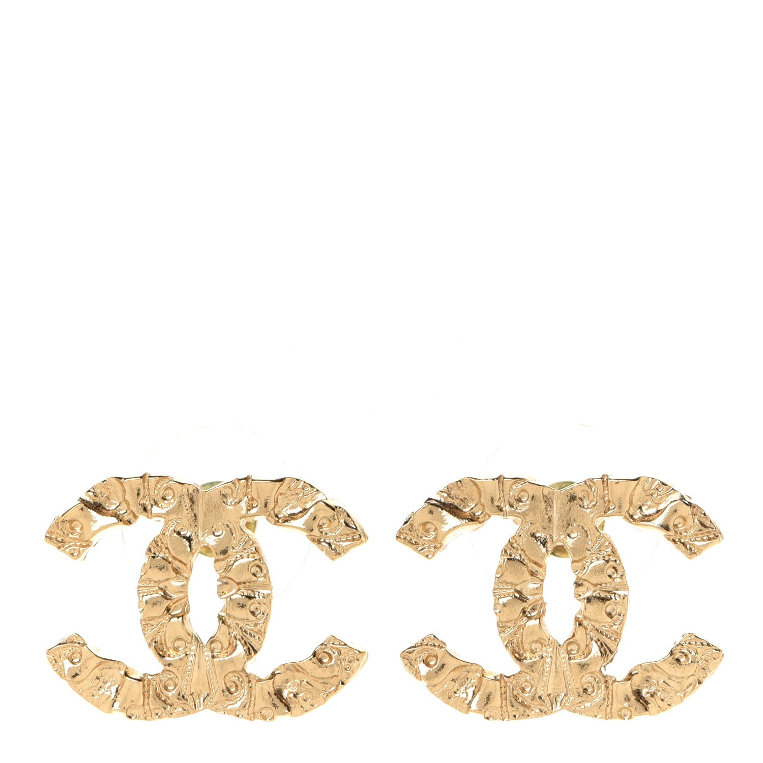 Chanel Metal Textured CC Earrings Gold 1 of 5