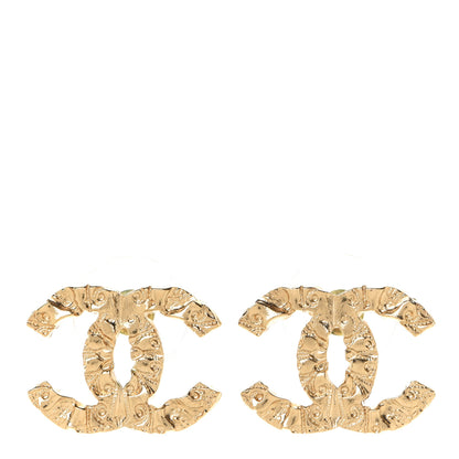 Chanel Metal Textured CC Earrings Gold 1 of 5