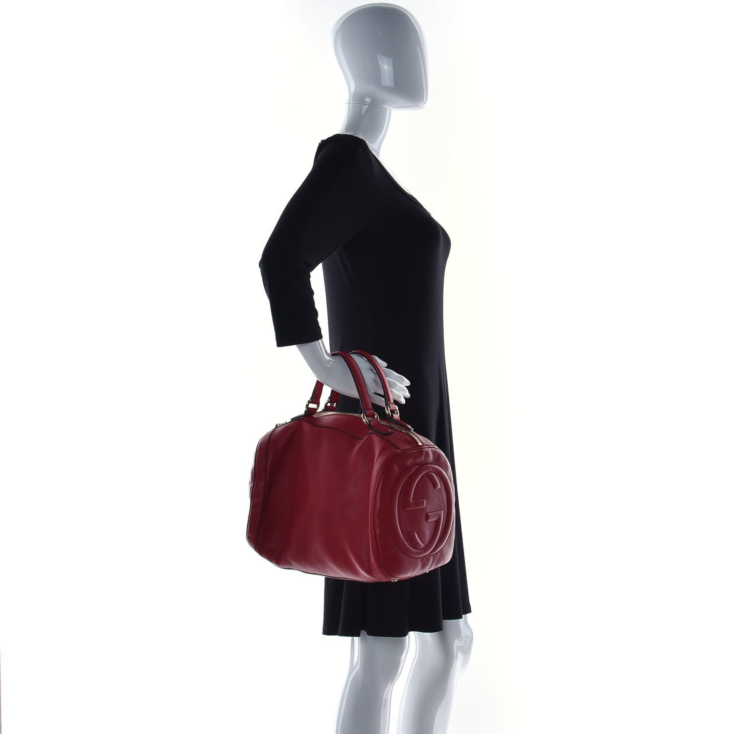 Gucci Pebbled Calfskin Medium Soho Boston Red 2 of 18