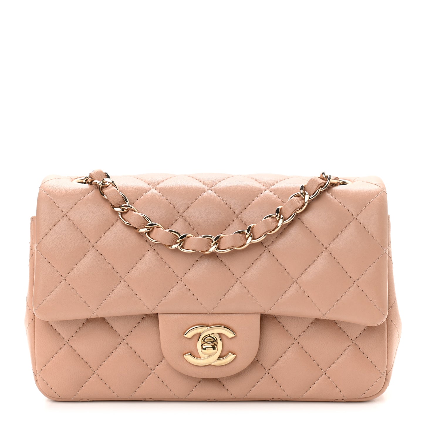 Lambskin Quilted Mini Rectangular Flap Beige