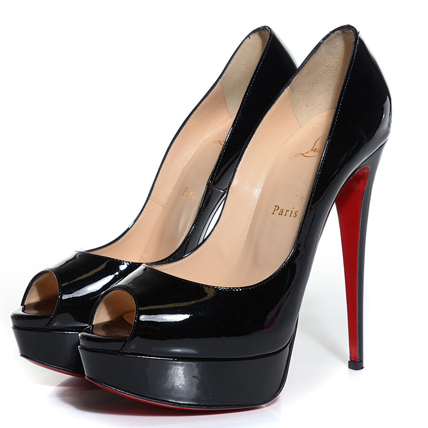 Christian Louboutin Patent Lady Peep 150 Pumps 39 Black 3 of 7