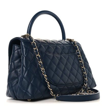 Chanel Caviar Lizard Embossed Quilted Small Coco Handle Flap Navy Blue 3 of 10