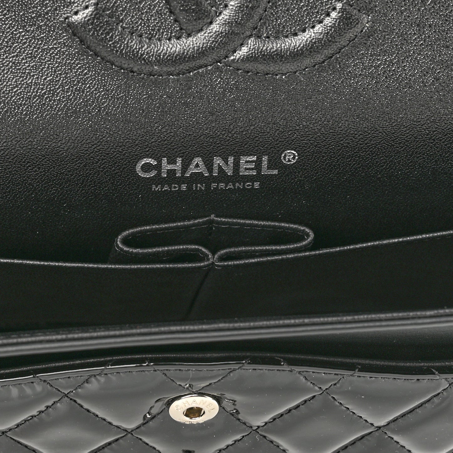 Patent Quilted Medium Double Flap Black