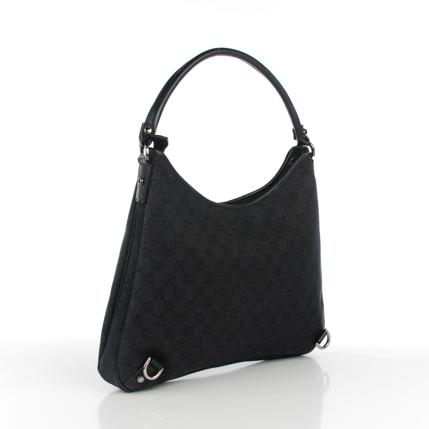 Gucci Denim Monogram Abbey D Ring Hobo Black 3 of 7